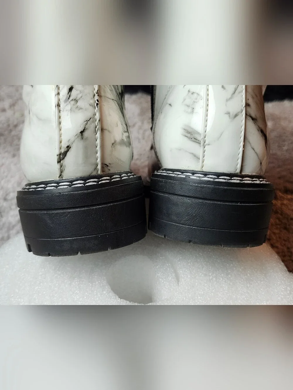 Kids MIA Marble-Print Lace-Up Combat Boots - White/Black